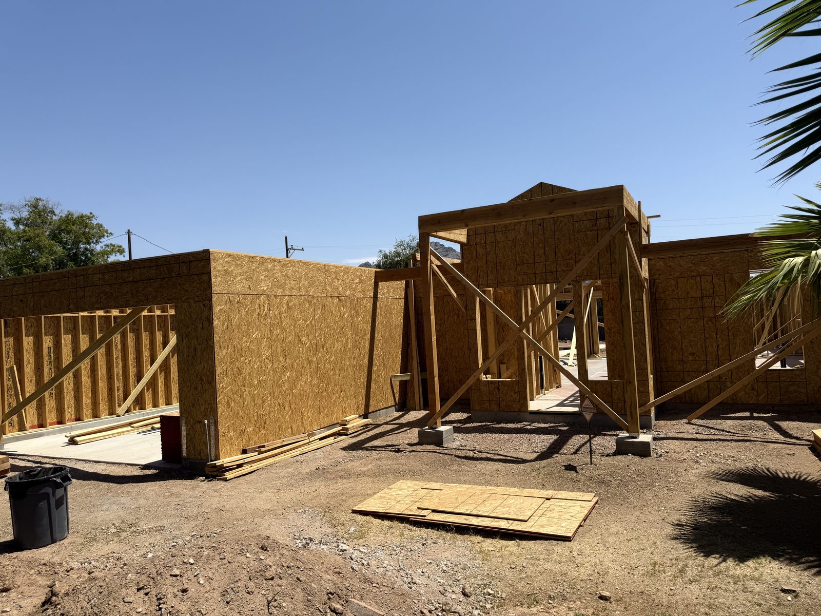 Front elevation framed and sheathed with Camelback Mountain visible in the distance
